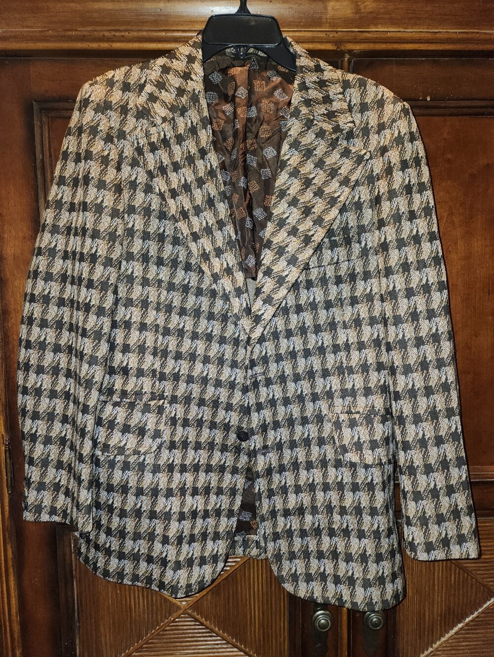 Mens Vintage Classic Houndstooth Blazer in Brown & Tan 38